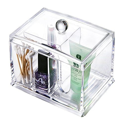 Acrylic Makeup Storage Container and Cotton Swabs Holder with 4