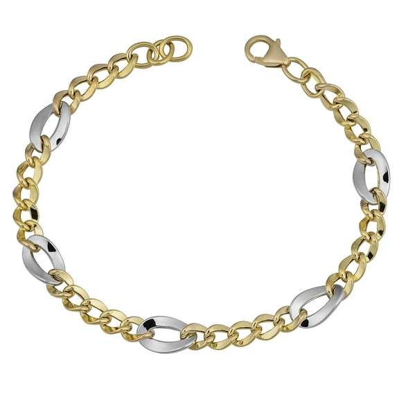 KoolJewelry 14k Two-tone Gold Figaro Adjustable Length Bracelet (fits 7" to 8")