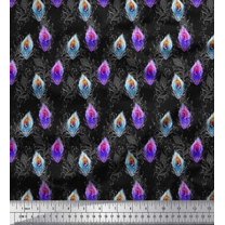 Soimoi Black Cotton Duck Fabric Peacock Feather Printed Fabric 1 Yard 42 Inch Wide