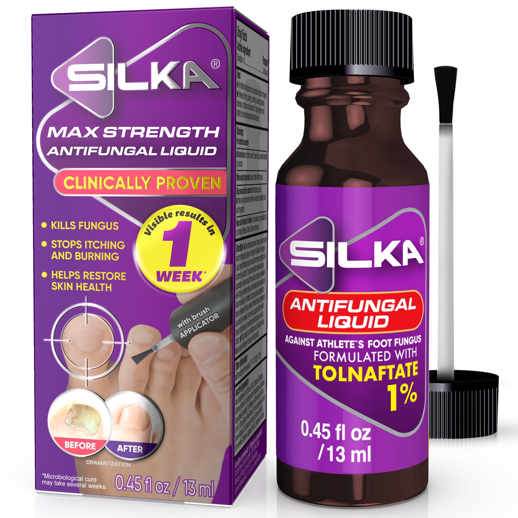 Silka Max Strength Antifungal Liquid with Brush Applicator for Toenail Health, Athlete's Foot & Ringworm, Relieves Itching, Cracking & Burning, 0.45 Fl Oz
