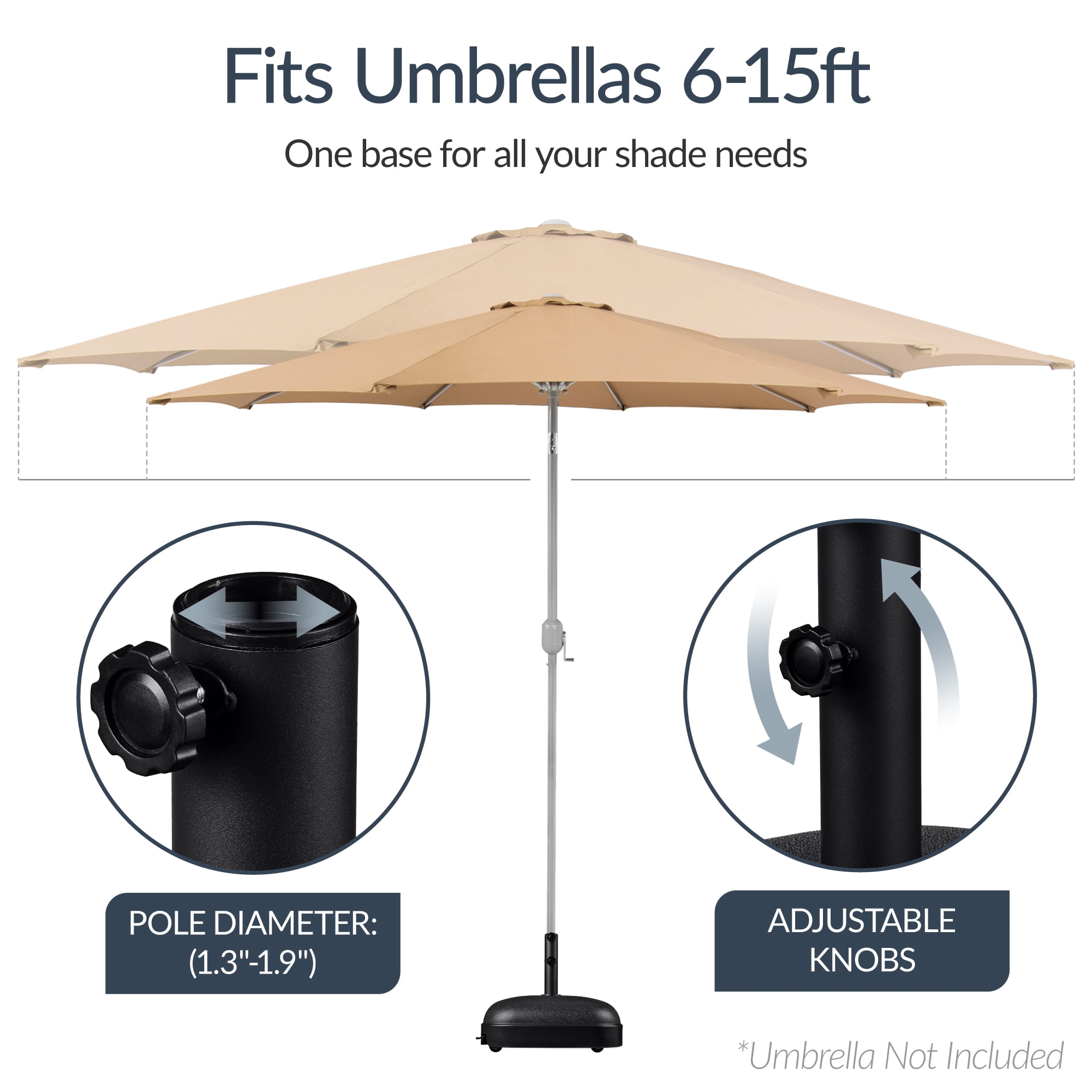 Best Choice Products 123lb Capacity Fillable Mobile Umbrella Base for Patio, Deck, 4 Wheels - Dome Square Black