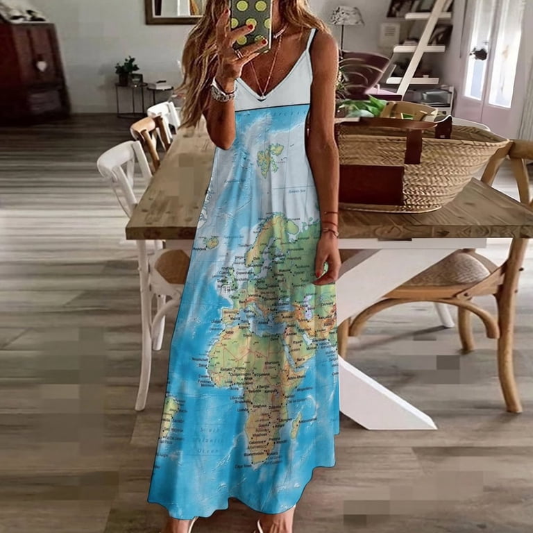 world dress Chart WORLD MAP Print Sleeveless Loose Women's Dress Dresses Luxury Evening Dresses Vegan Leather Puff-Sleeve Zip-Front Red dress Color:Yellow Small Flower and hand prom queen look