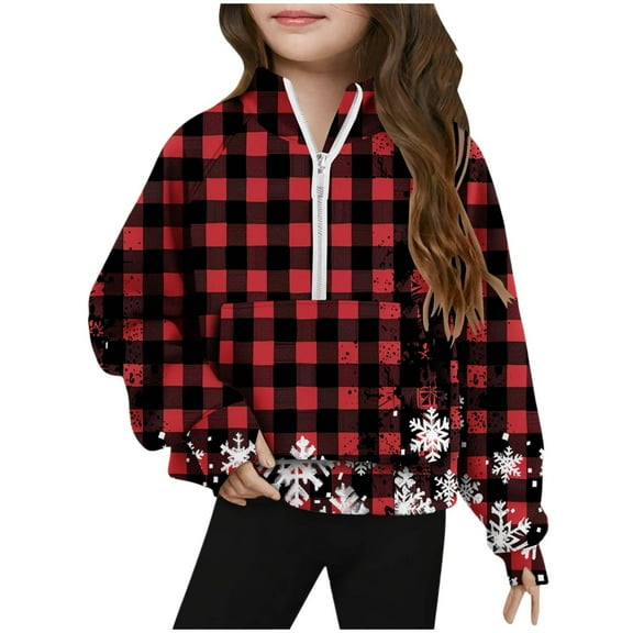 IVEYRTF Kids Christmas Print Half Zip Hoodless Pullover Long Sleeve with Pockets Fleece Casual Fall Winter Sports Tops for Children 5-14 Years(Multicolor,11 Years)