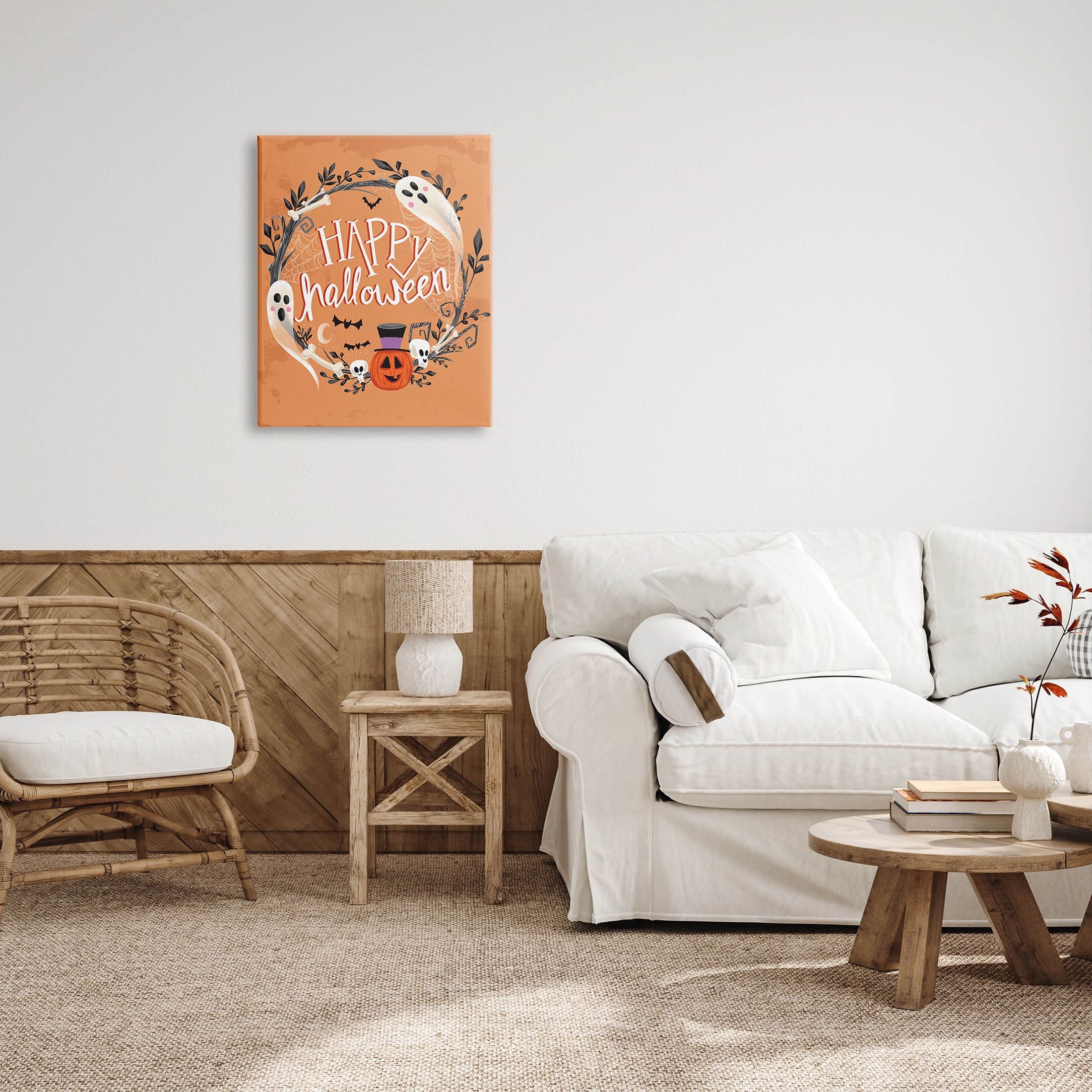 Stupell Industries Happy Haunts Halloween Wreath Graphic Art Gallery Wrapped Canvas Print Wall Art, Design by Arrolynn Weiderhold
