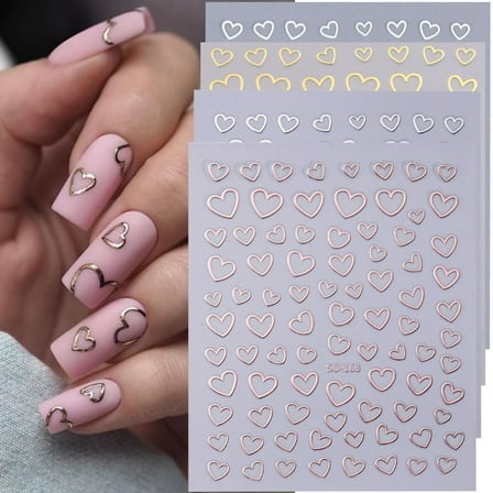 Heart Nail Art Stickers 8sheets  3D Self-Adhesive Nail Decals for Nails Manicure Art Design（4color）