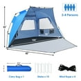 thumbnail image 3 of Costway 3-4 Person Easy Pop Up Beach Tent UPF 50Plus Portable Sun Shelter Blue, 3 of 12