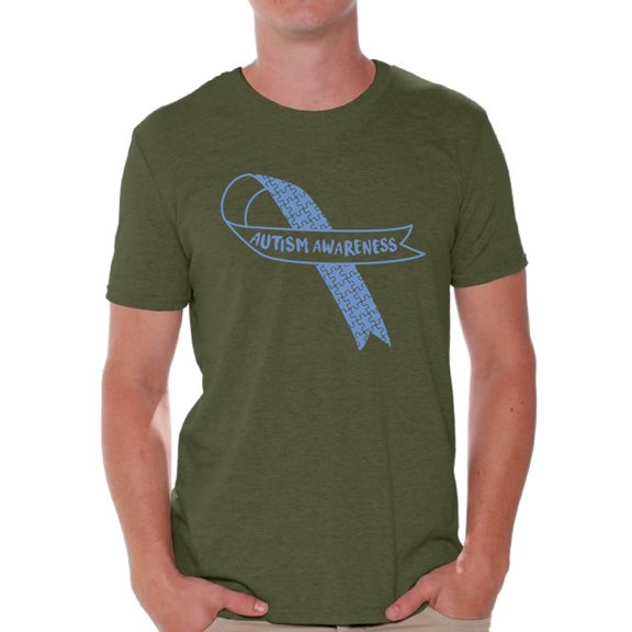 Awkward Styles Men's Autism Awareness Blue Ribbon Graphic T-shirt Tops Autistic Support