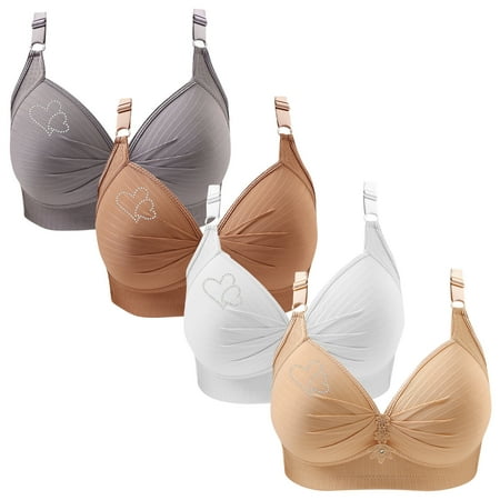 Clearance TOUMENY Nude Bra Bras for Women 4PC Woman s Printing Gathered Together Large Size Daily Bra Underwear No Rims