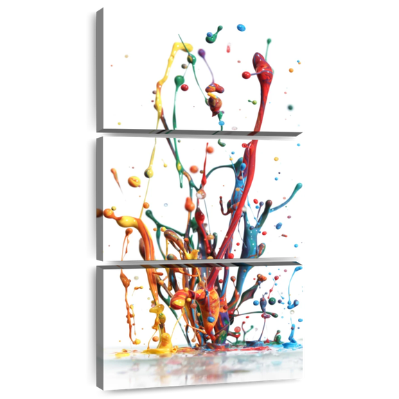 Elephant Stock Rainbow Water Splash Wall Art - Vertical Multi Panel Canvas - Living Room Wall Decor - Abstract Multi Panel - White And Orange Decor - 12" x 27"