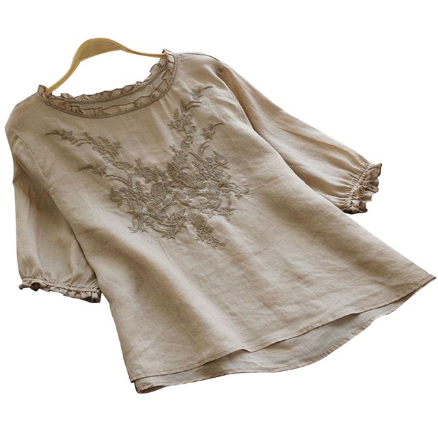 CHOK Women Plus Size Casual Loose Linen 3/4 Sleeve Solid Boho Tunic Blouses Tops