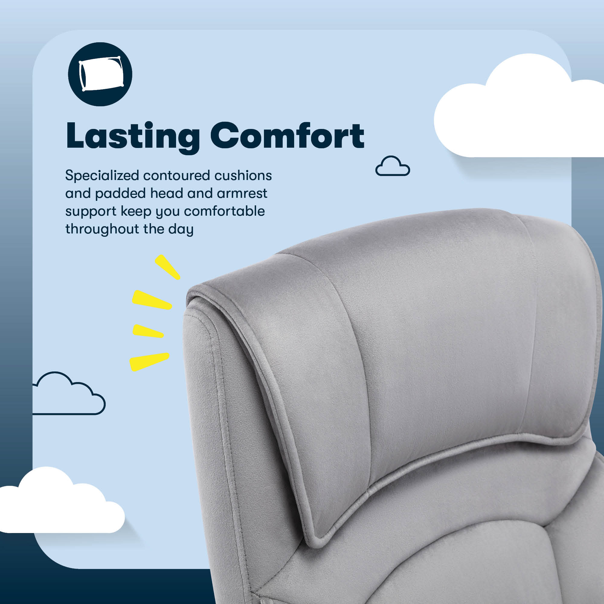 Serta Comfort Classic Executive Office Chair Padded Armrest Gray Velvet Fabric