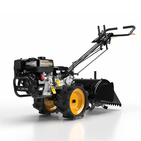 Poulan Pro Dual Direction Rear Tine Tiller, 212cc Powerful Gas Engine, Full Gear Transmission, Dual Rotating, Airless Tires,  Instant Reverse 18 Inch Gas Gardon Tiller,  Model: PPDRT18 PRO
