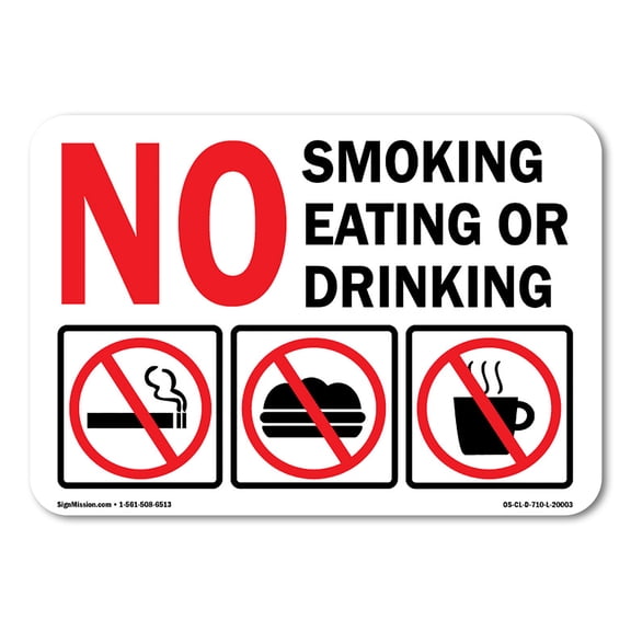 SignMission OS-CL-A-1218-L-20003 12 x 18 in. OSHA Aluminum Sign - No Smoking Eating or Drinking with Graphic