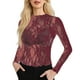 thumbnail image 1 of Top de malla de manga larga para mujer: blusa transparente con cuello alto, tops de encaje floral transparente, 95 % poliéster, 5 % spandex, tallas S-XXL, 1 of 5