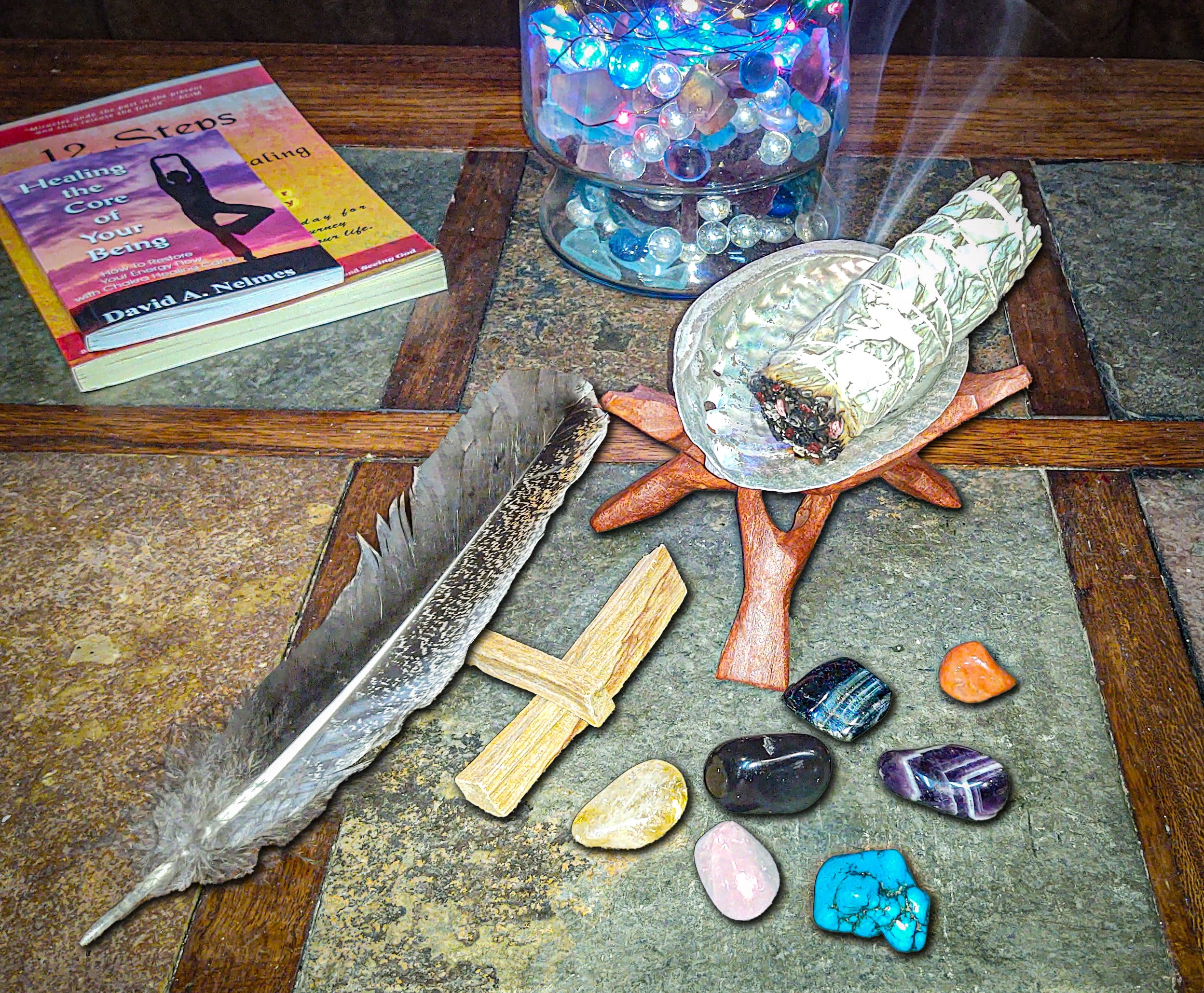 Chakra Healing Smudging and Cleansing Kit (23 Pc) with White Sage, Palo Santo Incense Sticks,  Chakra Stones and Instructions