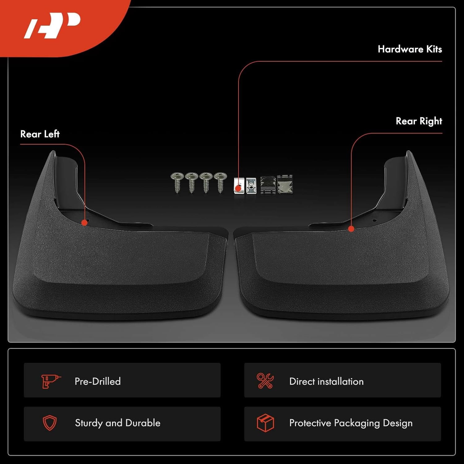 A-Premium Set of 2-PC Rear Mud Flaps Splash Guards Compatible with Chevrolet Silverado 1500 2019-2024 Pickup, Left & Right Mudguards Mudflaps, with Hardware Accessories (Not for Legacy Models)