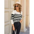 thumbnail image 5 of Women'S Striped Sweaters Casual Crew Neck Long Sleeve Pullover Oversized Cable Knit Loose Jumper Tops White S, 5 of 8