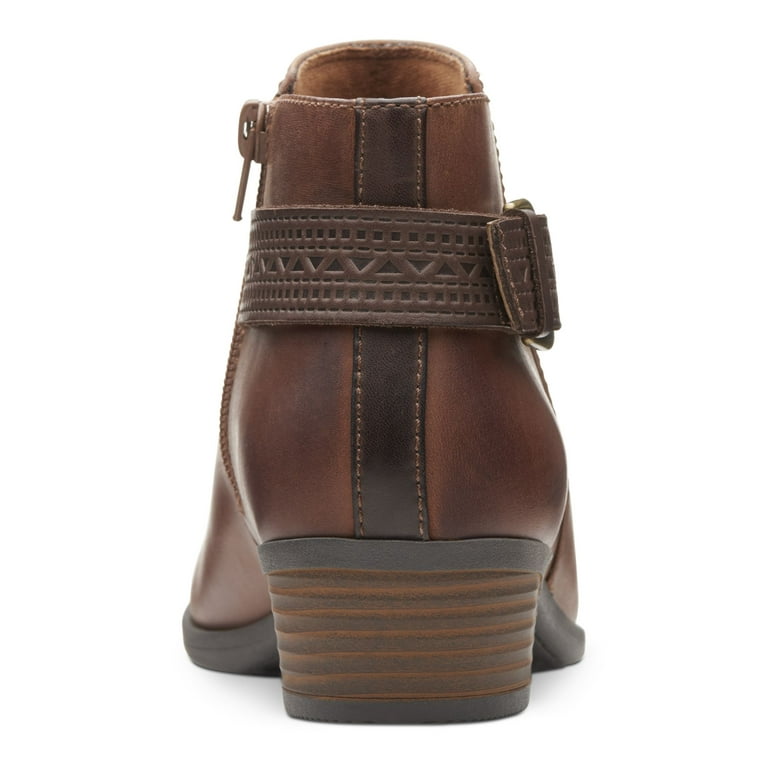 COLLECTION BY CLARKS Womens Brown Buckle Accent Comfort Addiy Kara Round Toe Block Heel Zip Up Leather Booties 6 M