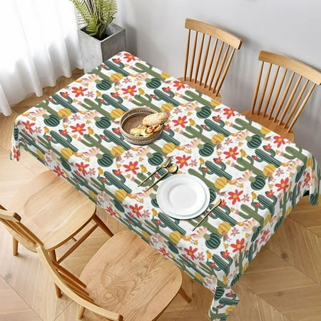 

Table Cloth Rectangle Table Summer Cactus With Blooming Tablecloth 60 x 90 Inch Wrinkle Resistant Decorative Fabric Table Cover for Dining Party Indoor Outdoor