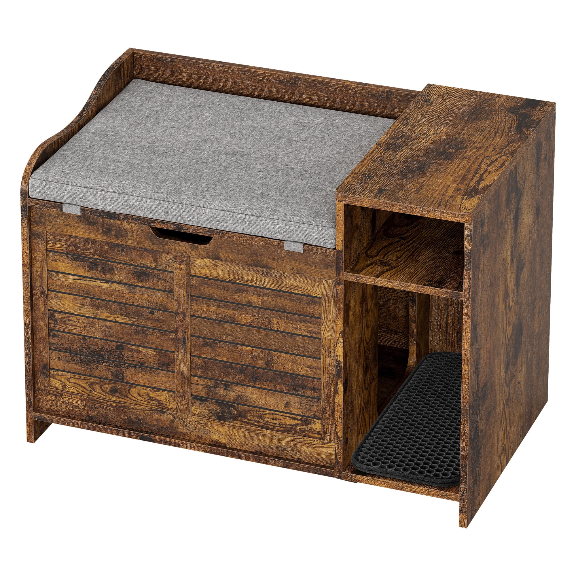 Towallmark Cat Litter Box Enclosure,Top Opening with Cushion,Modern Wood Cat Washroom Hidden Litter Box Furniture House as Table Nightstand with Scratch Pad,Cat Litter Box, Cabinet,Brown