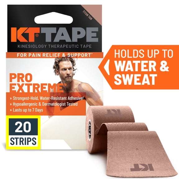 KT Tape Pro Extreme High Strength Kinesiology Tape, Titan Tan, 20 Precut Strips