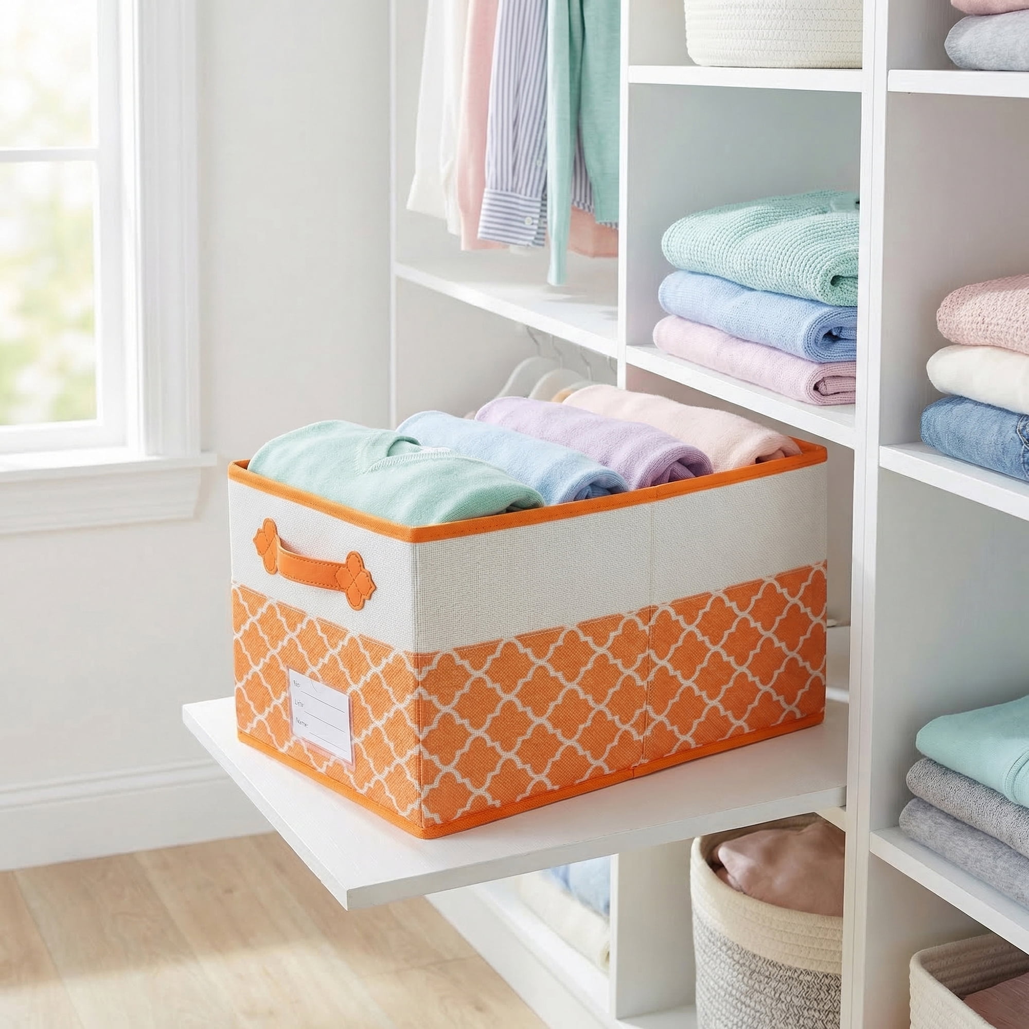 Unique Bargains Storage Basket with Handle for Organizing Objects Orange 15"x9.8"x8.3"