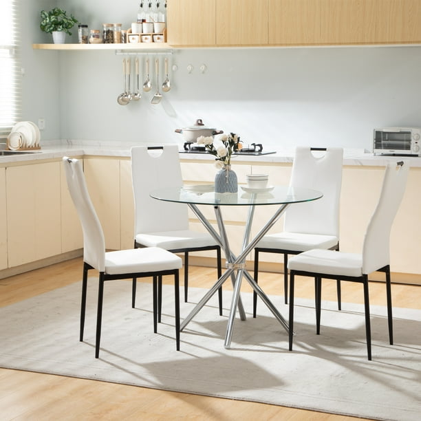 Surmoby Dining Room Table Sets for 4,Modern Tempered Glass Dining Table