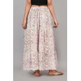 thumbnail image 4 of Women White & Pink Floral Block Printed Maxi Skirt with Elastic Waist, Flowy Casual Summer Skirt - XXL, 4 of 6