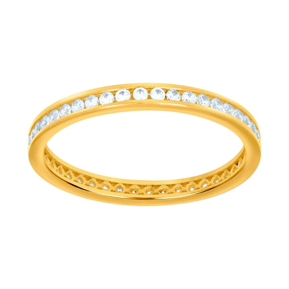 10k Yellow Gold Womens Cubic Zirconia Single Row CZ Eternity Band Ring 2.2x2.2mm Wide Eternity Ring for Women and Men