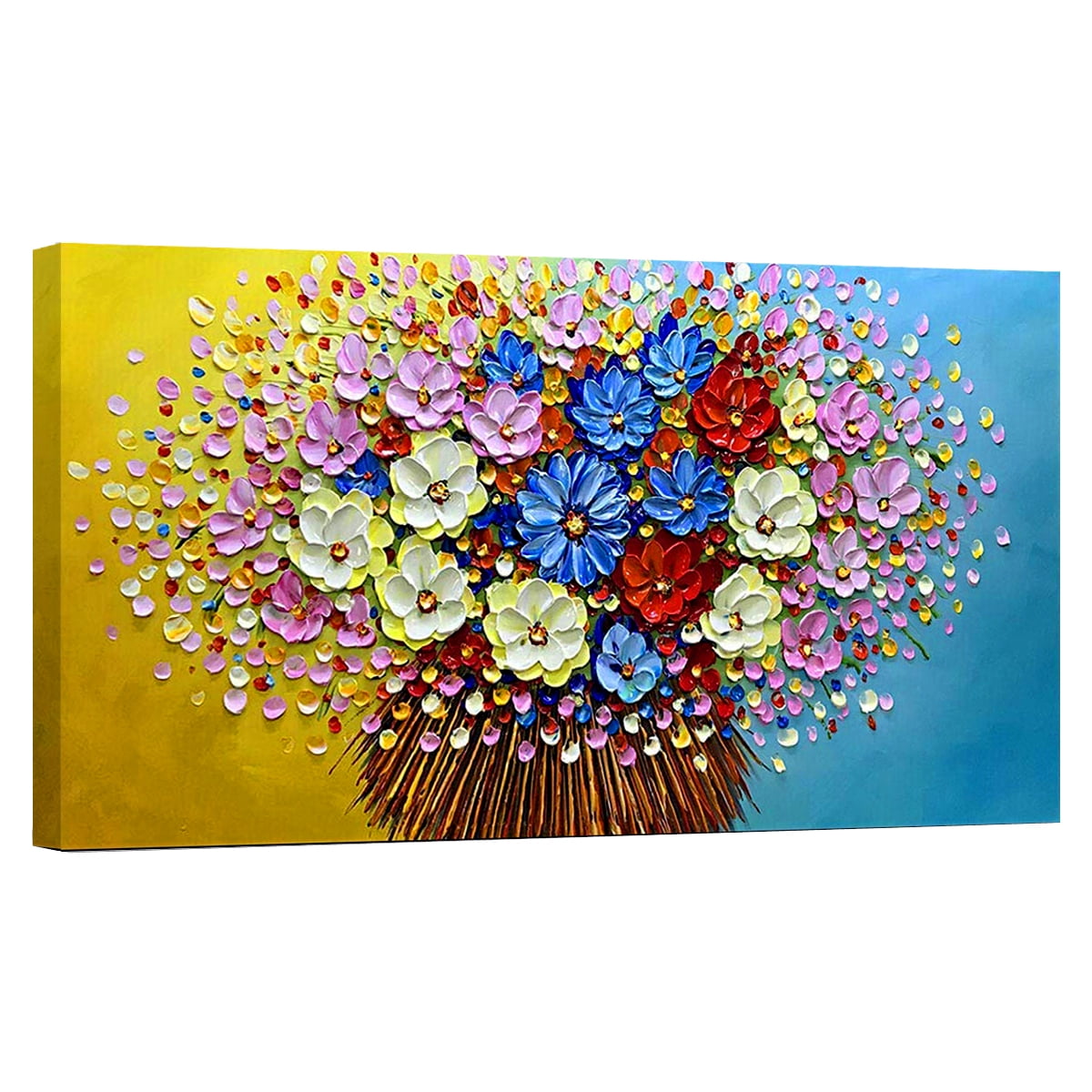 Hand Painted Flower Oil Painting Vase Flowers Canvas Wall Art Framed