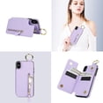 thumbnail image 5 of Allytech Wallet Case for iPhone XR, Card Holder & Zipper Pocket, Finger Grip Ring, Screen & Camera Protection, Luxury PU Leather Kickstand Double Buttons Flip Shockproof Case - Purple, 5 of 7