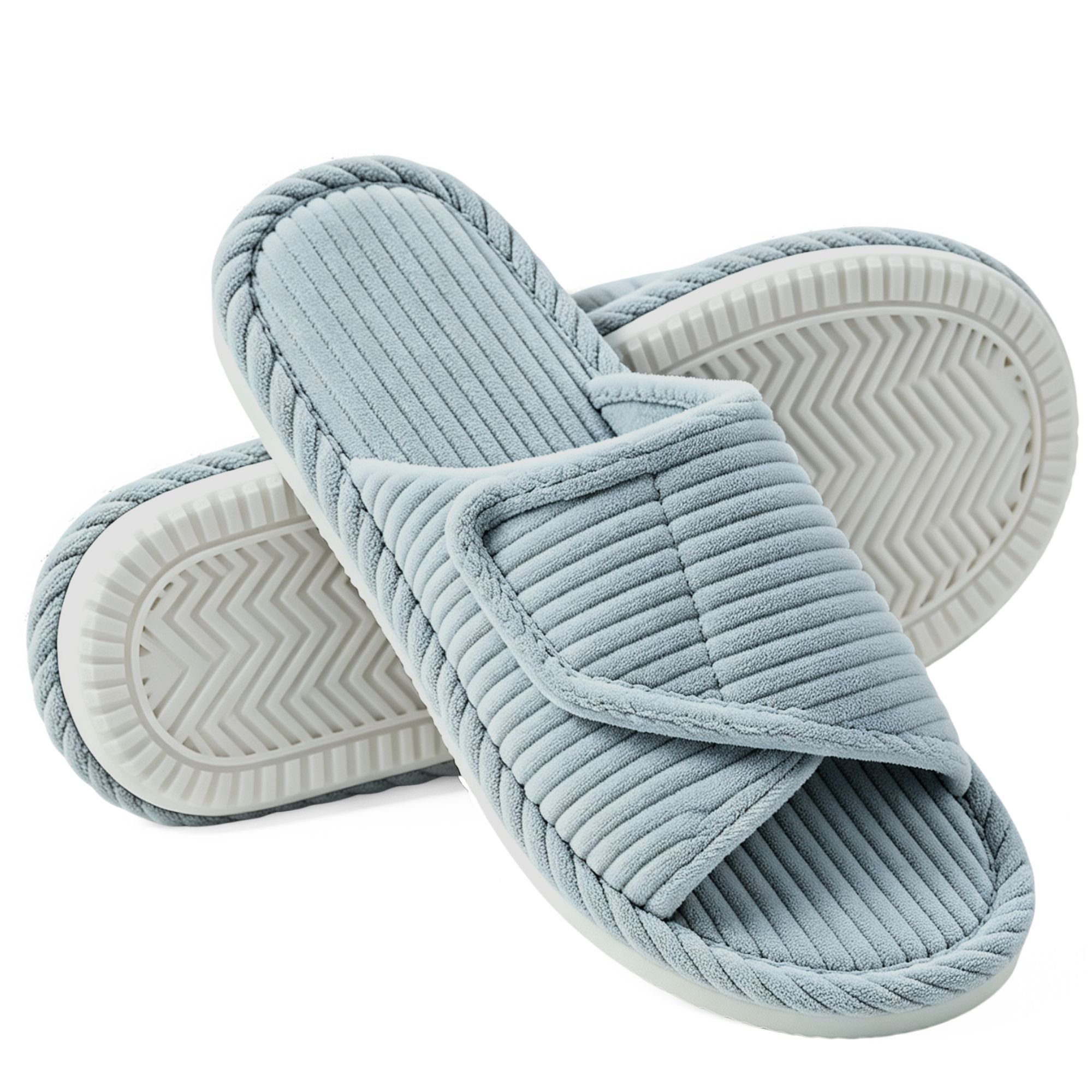 Knivor Unisex Open Toe House Slippers for Women Men Corduroy Fleece Lined Diabetic Friendly Non Slip Indoor Lounge Slippers