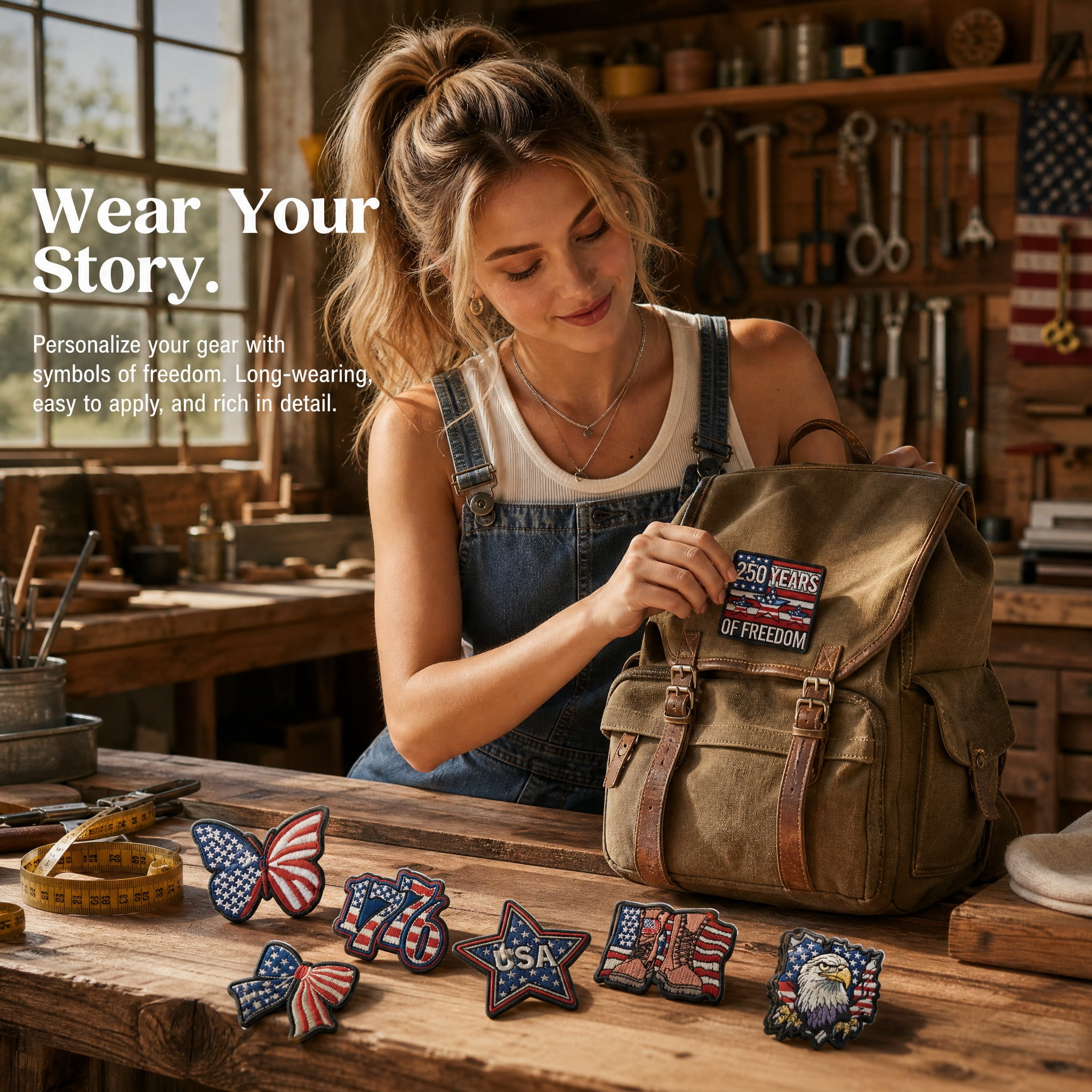 16 Pieces USA 250th Anniversary Iron On Patches, Patriotic Sew On Embroidered Patches, American Flag 1776-2026 Freedom Patches for Jackets Hats Backpacks Jeans