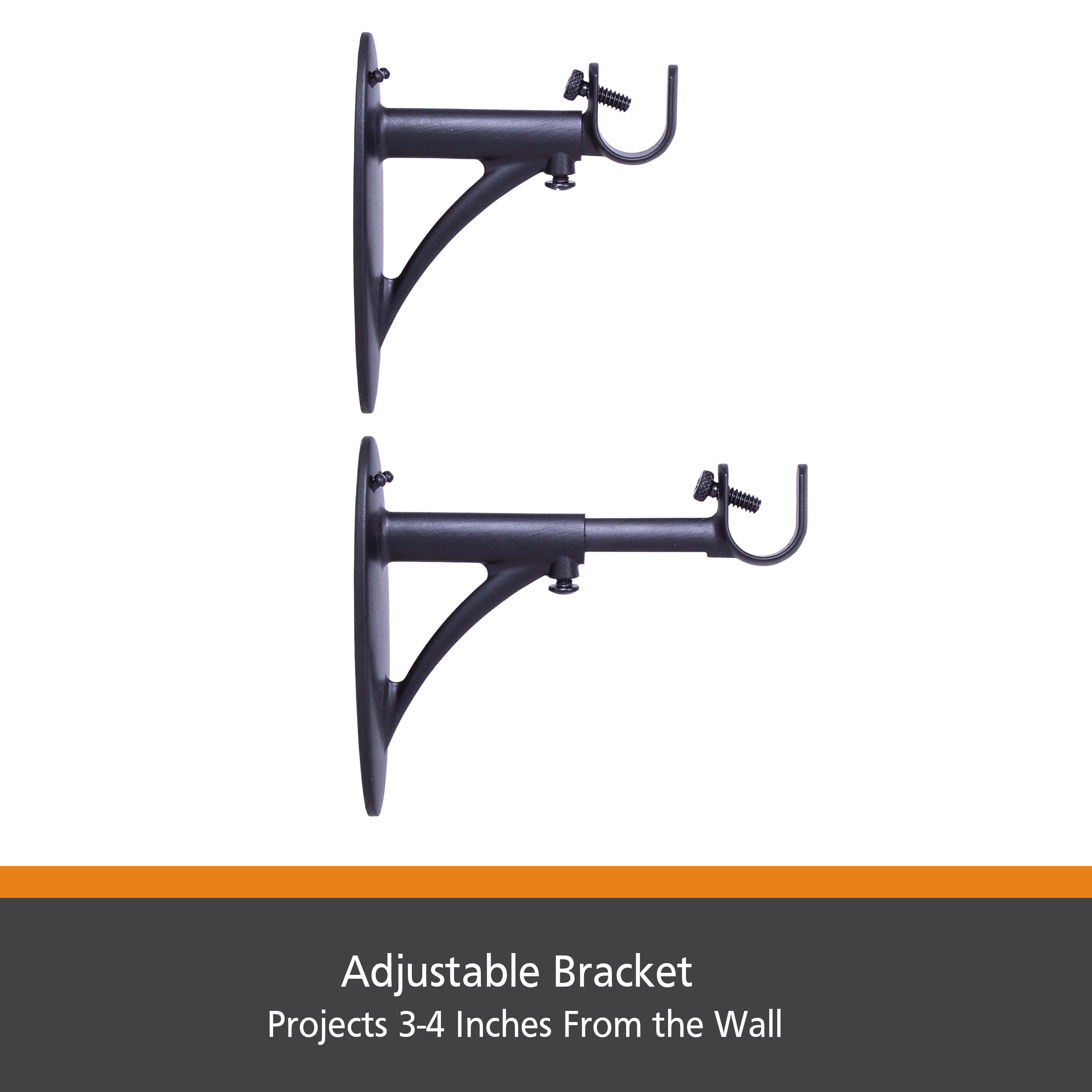 Kenney Fast Fit Easy Install 5/8" Diameter Adjustable 3-4" Curtain Rod Bracket, Black