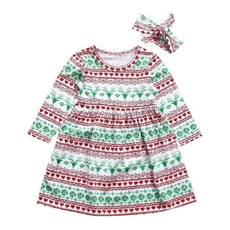 Toddler Kid Baby Girl Christmas Costume Long Sleeve Tutu Dress Headband Outfit L