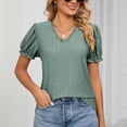 thumbnail image 2 of Birdeem Womens V- Neck Solid Color Lace Panel Cut-Out Short Sleeve Short Tops, 2 of 10