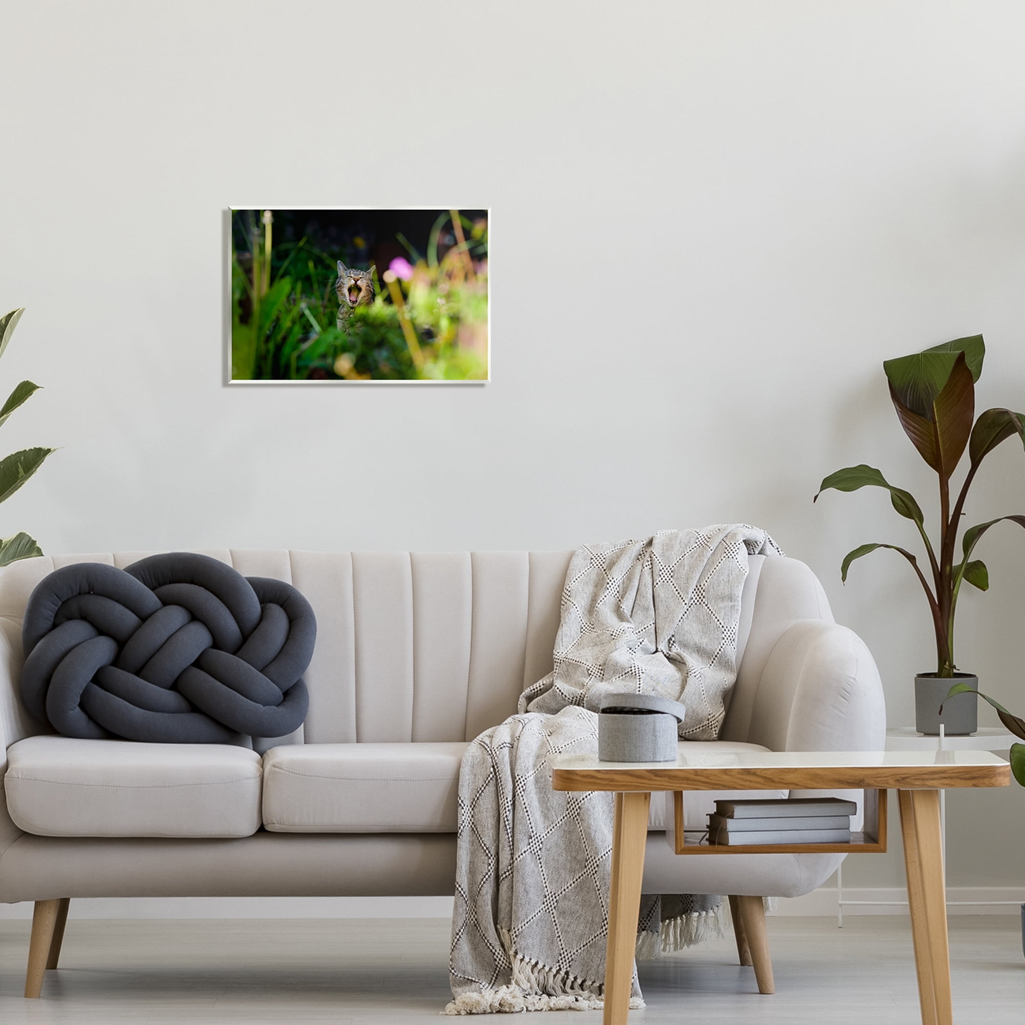 Stupell Industries Yawning Cat in Grass Animals & Insects Photography Unframed Art Print Wall Art, 19 x 13