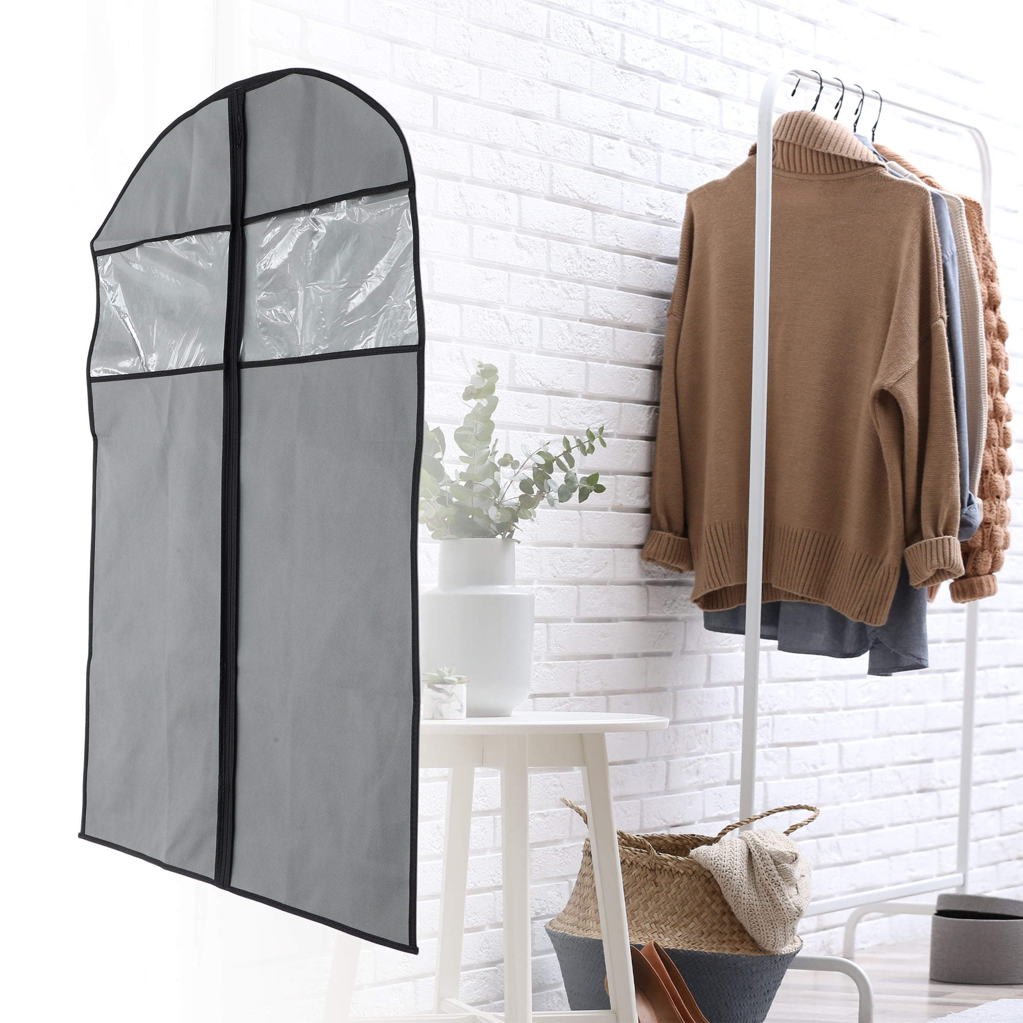 Unique Bargains 3 Pcs Dustproof Double Window Garment Bag Gray 43.31"x23.62"