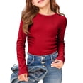 thumbnail image 2 of Shadoumai Girls Neck Long Sleeve Shirts 2025 Ribbed Knit Slim Fit T Shirts Fall Layer Tops Tees, 2 of 5