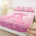 thumbnail image 3 of jejeloiu Monogrammed A Twin Sheet Sets,Cute Girls Bowtie Twin Fitted Sheet,Pink Glitter Print Flat Sheet For Child,Microfiber Room Decorative,3pcs, 3 of 7