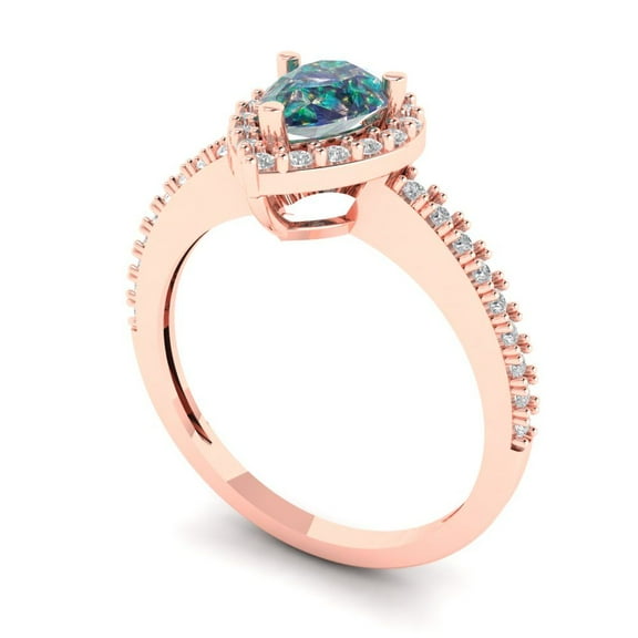 0.755 ct Pear Cut Blue Moissanite Halo Engagement Ring for Women in 18K Rose Gold