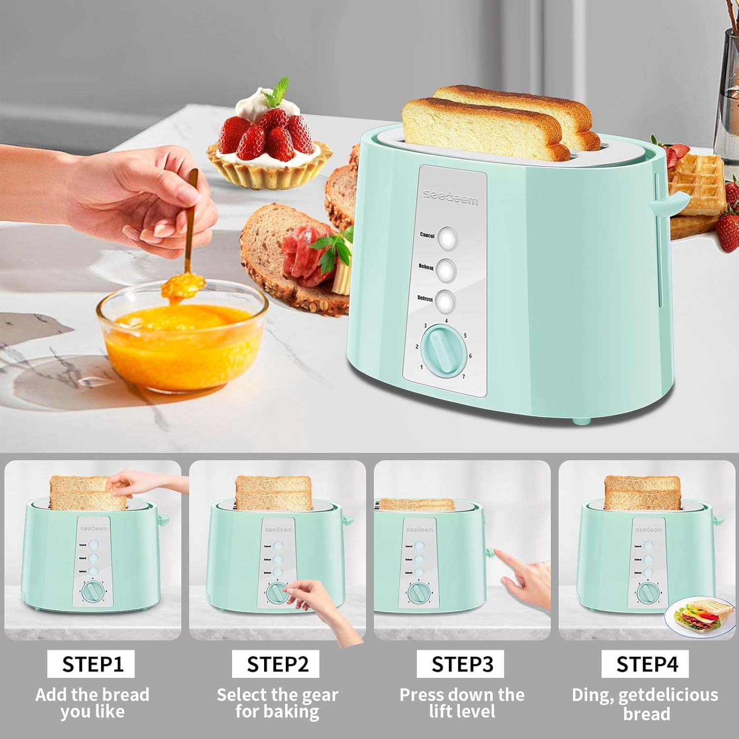 Toaster 2 Slice, Extra Wide Slot Toaster, 7 Shade Settings, Bread Toaster with Cancel, Defrost, Reheat Function, Extra Wide Slots for Waffle or Bagel, Removable Crumb Tray, 750W, Retro Red