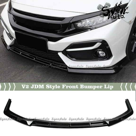 FITS 2016-2021 HONDA CIVIC HATCHBACK & Si GLOSS BLACK V2 JDM STYLE FRONT BUMPER LIP