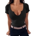 thumbnail image 1 of Gibobby Playera TéRmica Ligera Mujeres V cuello afilado camisa ajustada camisa corta camisa básica de punto Top（Negro， XL), 1 of 5