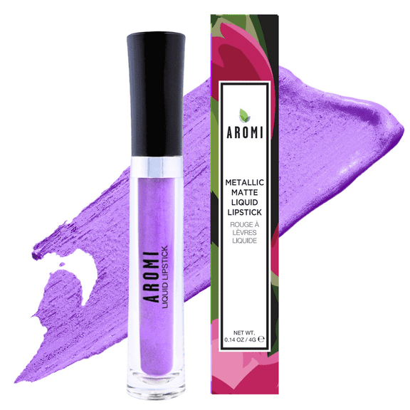 Aromi Lilac Metallic Liquid Lipstick | Bright Purple Lip Color for Women, Long-Lasting, Shimmery Finish (Purple Unicorn)