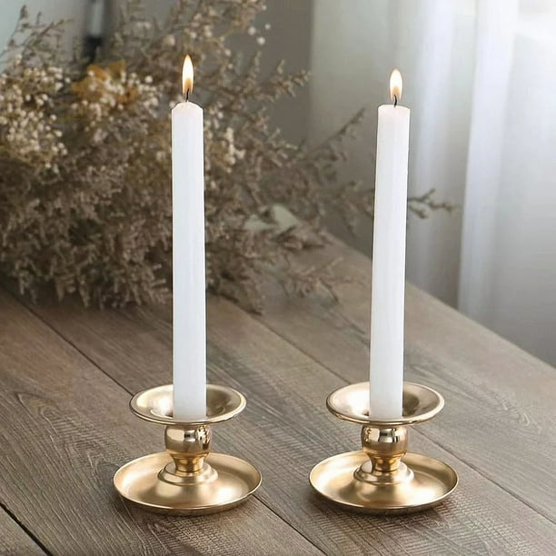 2 Pieces Gold Brass Metal Chamberstick Candle Holder Suitable for Candles,  Candlesticks, Tea Lights and Pillar Candles - for Window and Mantle Display  