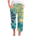 thumbnail image 2 of Lovskoo Pajamas Lounge Capris for Women Trendy Casual Floarl Printing Elastic Waist Loose Pants Straight Wide Leg Cropped Trousers with Pocket Blue, 2 of 5