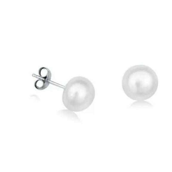 K-KED Natural White Freshwater Pearl 925 Solid Silver Stud Earrings AA-6-7 mm