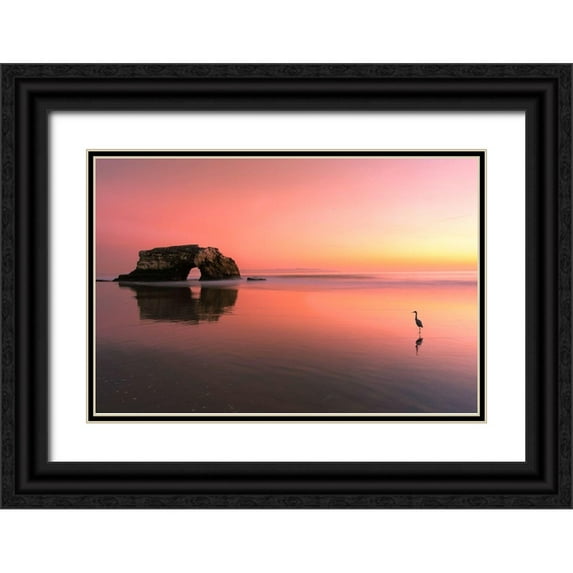 Li, Rob 24x17 Black Ornate Wood Framed with Double Matting Museum Art Print Titled - Sunset at the Natural Bridge-2