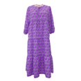 thumbnail image 5 of Ayolanni Puff Sleeve Women Summer Dresses Geometric Print Hawaii V-Neck 3/4 Sleeve Maxi Shift Dress Boho Ruched Vacation Beach Knee Length Sundress Purple XL, 5 of 5